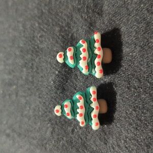 Green Red White Pine Christmas Tree Holiday Lightweight Stud Statement Earrings